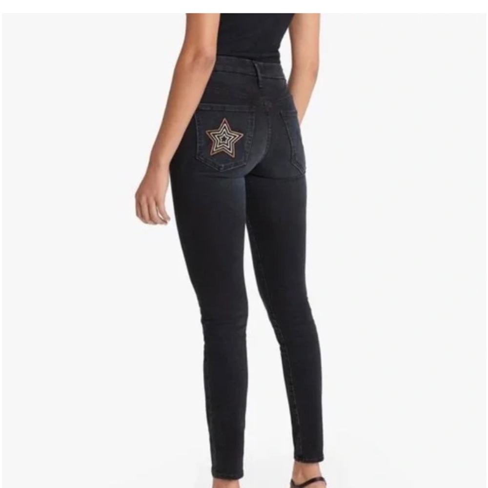 MOTHER size 26 high waisted looker Black Star Detail Skinny Jeans stretch